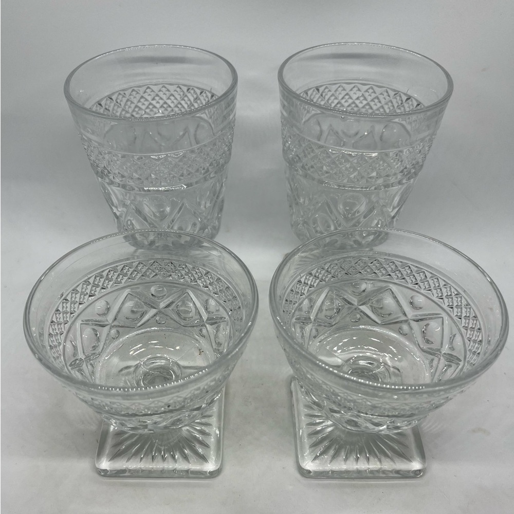 Vintage Imperial Glass Cape Cod Clear Glass 2 Water Goblets & 2 Sherbet Glasses.